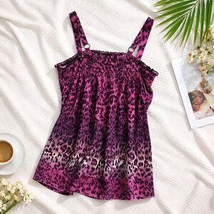 Plus Size 1X Magenta Leopard Print Smocked Stretch Tank Top